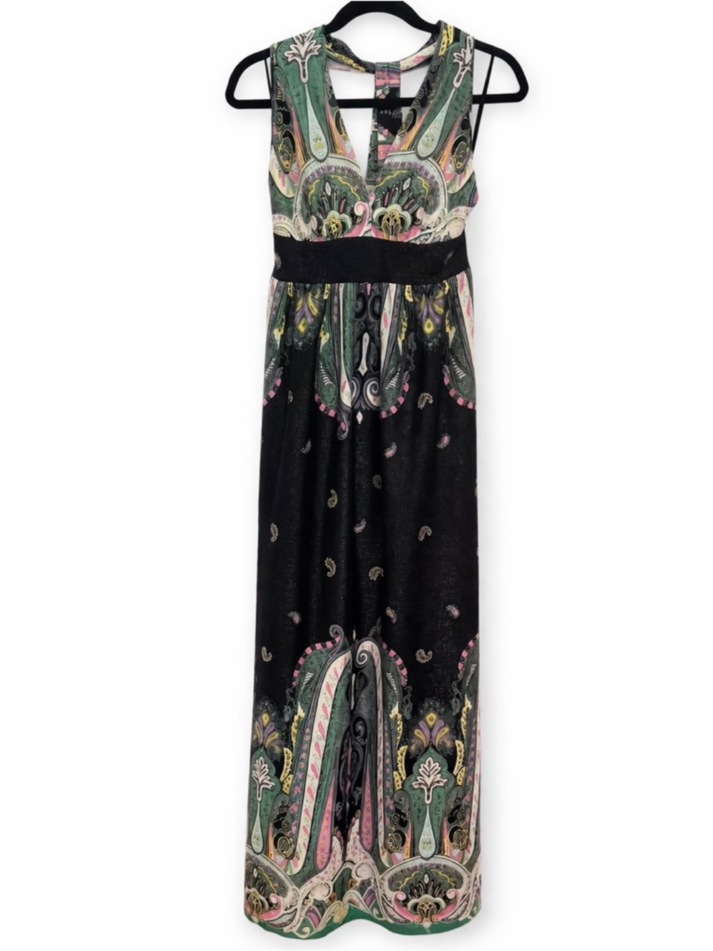 Boho Paisley Halter Open Back Maxi Dress Smocked Empire Waist Festival M USA